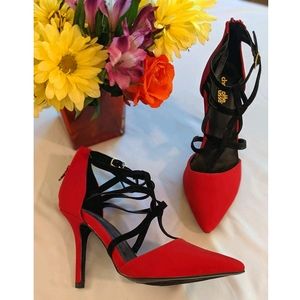 Charlotte Russe- Matte Red Strapped Heels